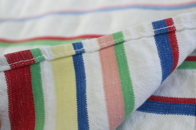 Cannon label cotton dish towels, 1950s vintage red green blue yellow striped kitchen towels