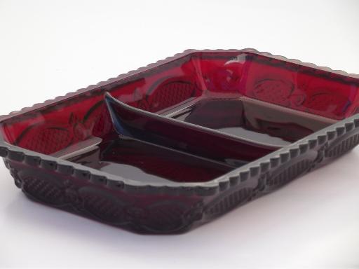 Cape Cod royal ruby red vintage  Avon glass, divided relish tray plate