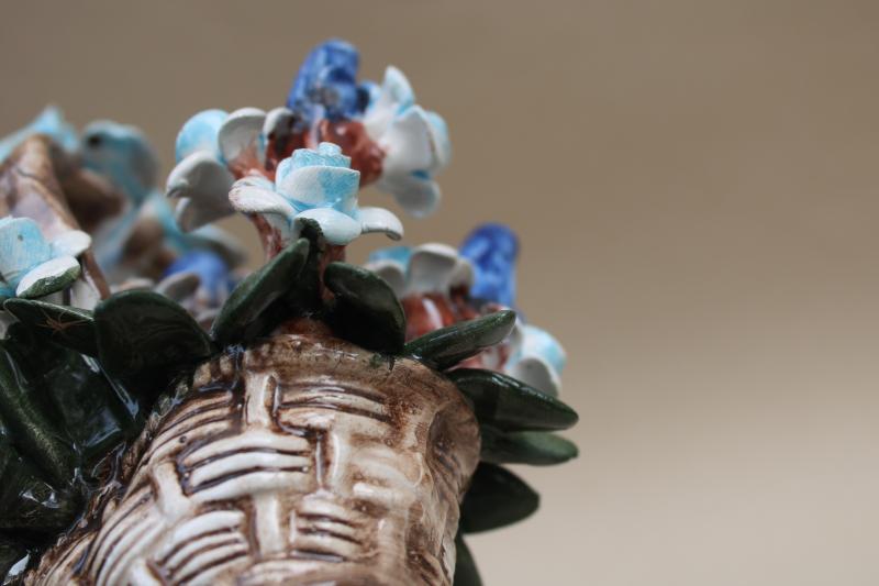 Capodimonte flower basket w/ original label, vintage Italian art pottery