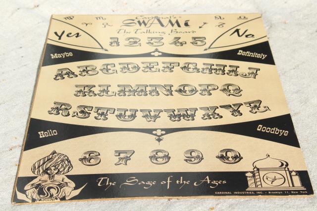 Cardinal's Swami board w/ mystic hand planchette, vintage fortune telling oracle game oujia