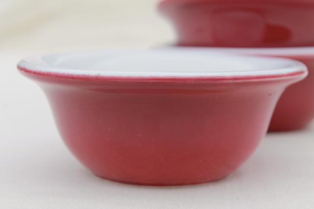 Chefsware red & white ironstone bowls, vintage nantucket pink color small baking dishes