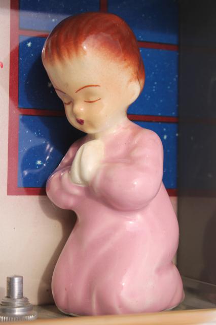 Child's Prayer nursery night light, mid-century vintage lighted shadowbox w/ figurine