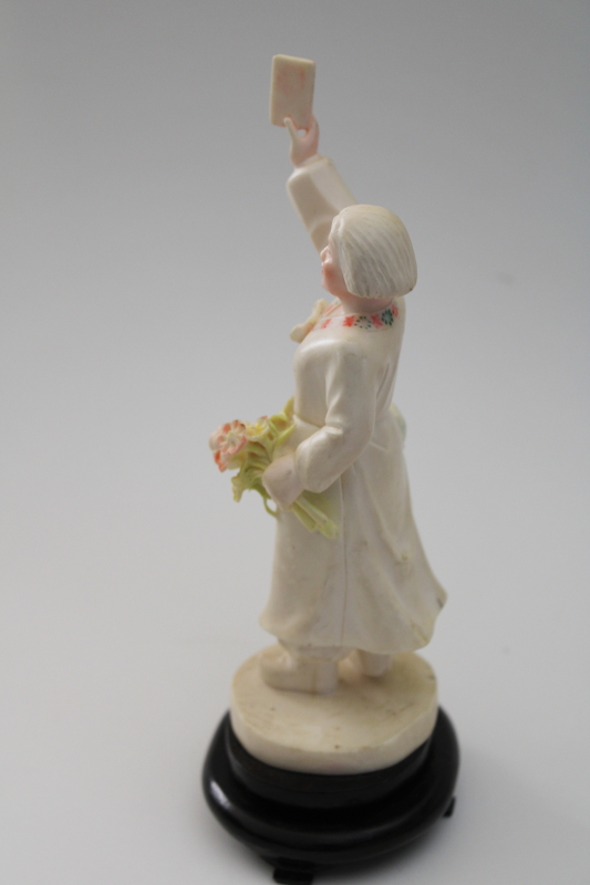 Chinese Cultural Revolution vintage carved bone figure, statue of a girl with book