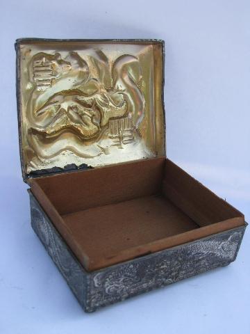 Chinese Dragons Vintage Embossed Metal Cigarette Box Humidor