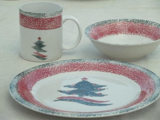 Christmas Star Gibson sponge ware stoneware china dishes set for 4