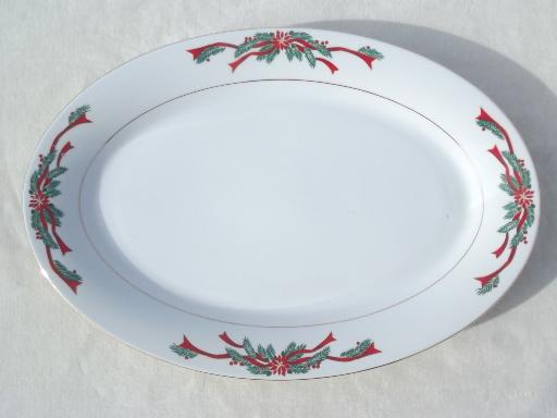 Christmas dishes fine china Poinsettia & Ribbons serving bowls & platter