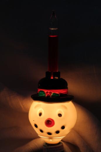 Christmas night light set w/ retro bubble lights, plastic Santa & snowman decorations