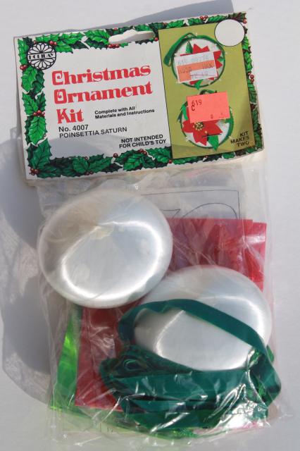 Christmas ornaments kits, sealed packages satin balls, felt shapes w/ beaded sequins