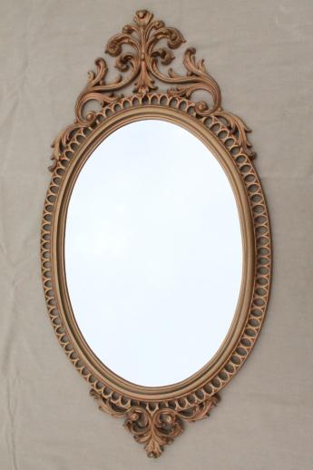 Cinderella french brocante style vintage wall mirror, gold rococo frame w/ oval glass