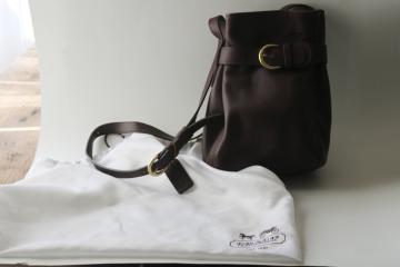 Coach leather bag, Soho belted pouch brass buckle soft purse w/ shoulder strap mahogany dark brown
