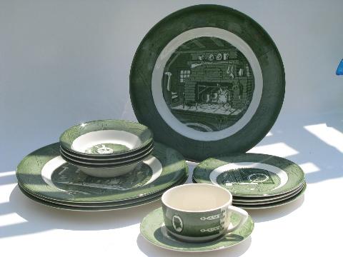 Colonial Homestead pattern dishes, vintage Royal china set, plates, bowls, cups & saucers