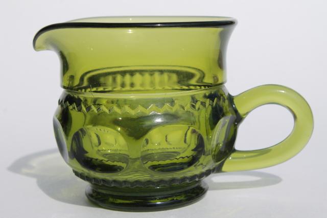Colony King's Crown green glass cream & sugar set, mayonnaise or sauce bowl