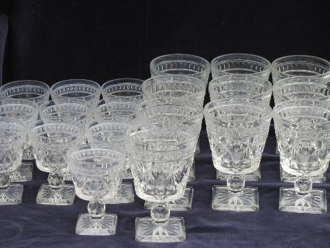 Colony Park Lane pattern glass stemware, 10 vintage water goblets wine glasses