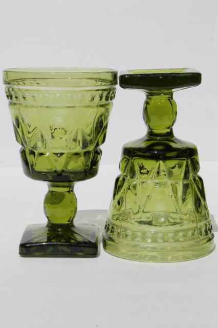Colony Park Lane vintage avocado green glass goblets, 70s retro glassware set