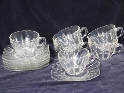 Columbia bubble pattern vintage Federal depression glass, 6 cup and saucer sets