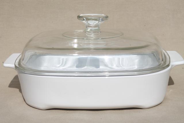Corning Ware Microwave Browning dish, large Corningware casserole pan w/ clear glass lid