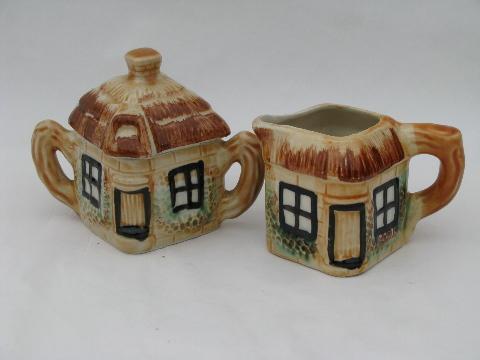 Cottageware, English cottage cream pitcher & sugar bowl, vintage Japan