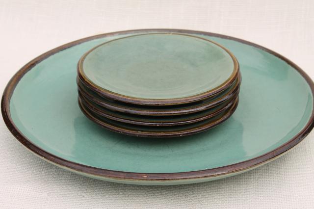 Country Fare or Red Wing Village Green stoneware pottery, big platter & plates