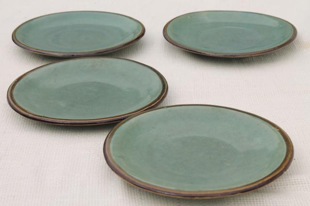 Country Fare or Red Wing Village Green stoneware pottery, big platter & plates