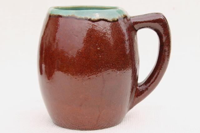 Country Fare or Red Wing Village Green stoneware pottery, large beer steins, mugs or cider cups