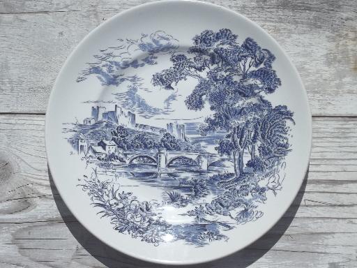 Countryside blue & white vintage Wedgwood china dinner plates set of 6