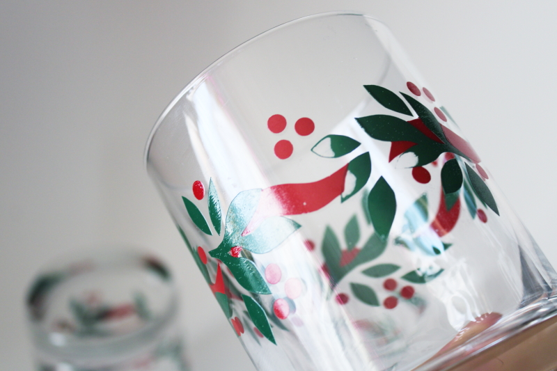 Crate and Barrel Christmas holly old fashioned glasses, vintage lowballs set