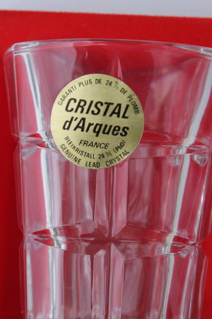Cristal d'Arques Soliflor french crystal flower bud vases in vintage boxes