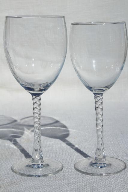 Cristal d/Arques Sophia twist stem goblets, crystal clear French glass water & wine glasses