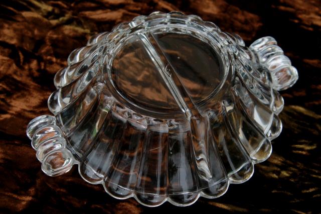 Crystolite two part relish dish, crystal clear glass divided condiment bowl w/ Heisey mark
