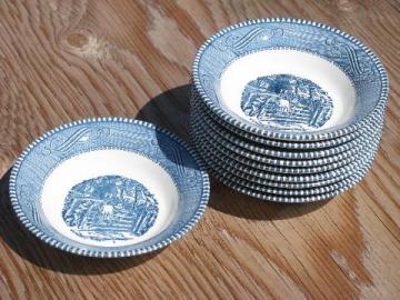 Currier & Ives vintage blue & white Royal china, 10 small fruit bowls