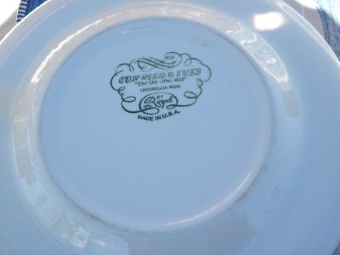 Currier & Ives vintage blue & white Royal china, 6 dinner plates
