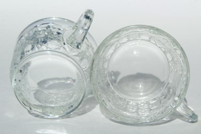 Daisy & Button pattern pressed glass punch set, big bowl w/ metal stand, punch cups