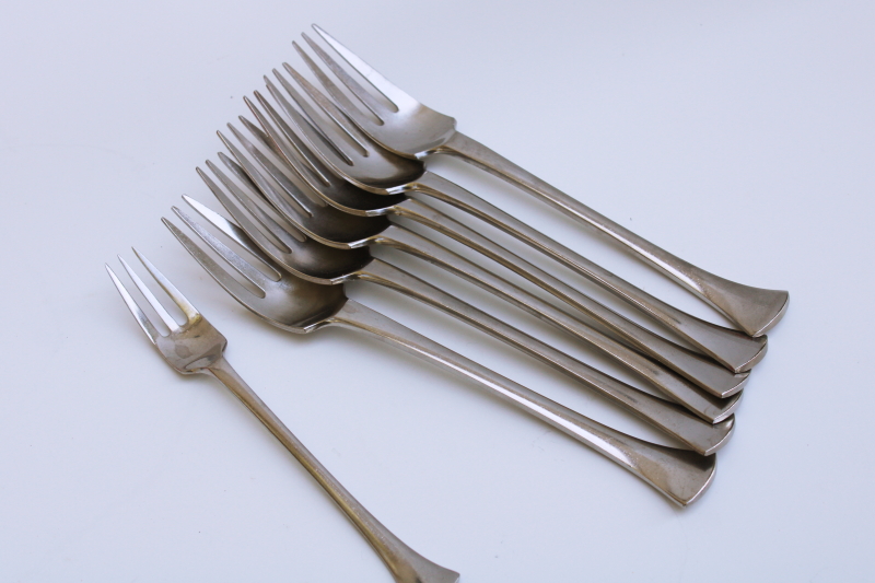 Dansk France vintage stainless flatware, six dinner forks Thistle pattern art deco modern minimalist
