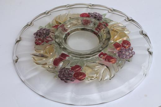 Della Robbia fruit wreath cake plate or low stand, colored stain banana fruits