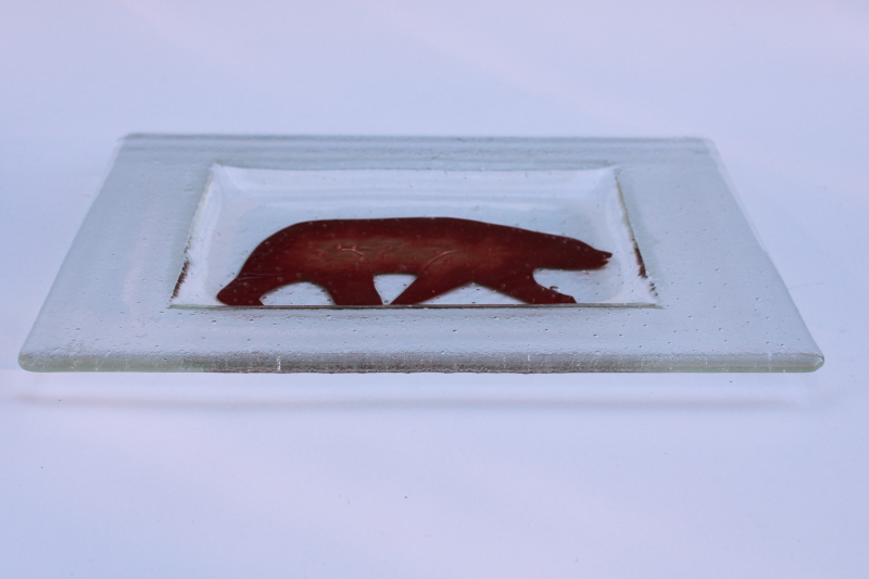Denali tray copper bear fused art glass modern design Johannes made in Alaska