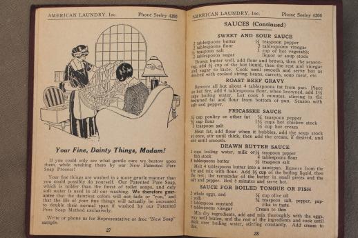 Depression era cook book w/ 1930s vintage advertising for American Laundry - Chicago