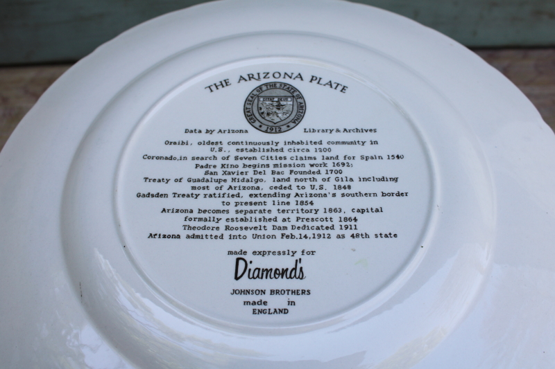Diamonds Arizona landmarks vintage souvenir plate w/ Grand Canyon Johnson Bros transferware