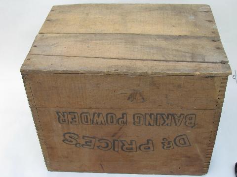 Dr. Price's Baking Powder vintage wood advertising crate, old primitive finger-jointed box