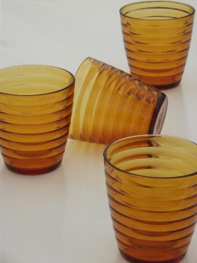 Duralex - France amber glass tumblers, beehive shape jelly glasses