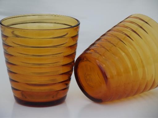 Duralex - France amber glass tumblers, beehive shape jelly glasses