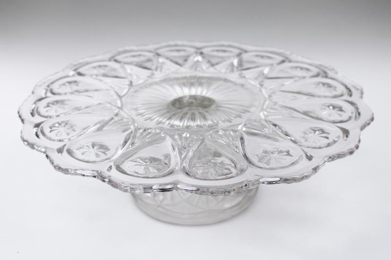EAPG Fostoria Louise pattern antique pressed glass cake stand, vintage 1902