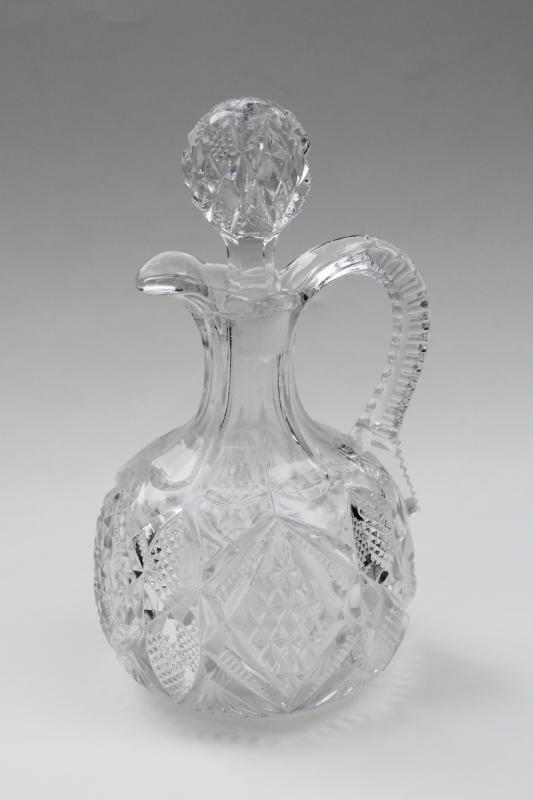 EAPG antique blown & pressed glass cruet pitcher w/ stopper, early McKee glass