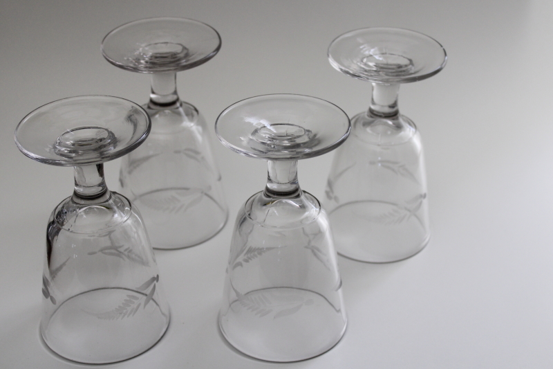 EAPG antique glass goblets, etched fern pattern water glasses, 1800s vintage stemware