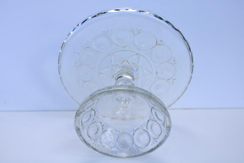 EAPG antique pressed glass cake stand, Cambridge Star of David pattern glass