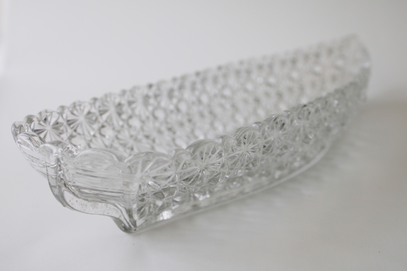 EAPG antique pressed glass daisy  button pattern yacht boat shape bowl centerpiece or celery tray