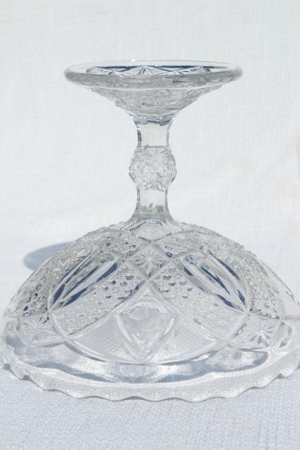 EAPG antique pressed pattern glass compote fruit bowl, Bryce Anona twin teardrops