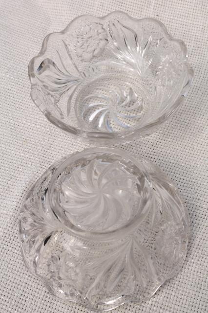 EAPG antique vintage glass berry bowls set, carnation pattern pressed glass