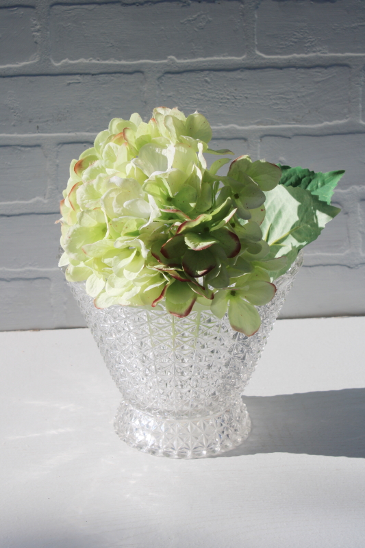 EAPG fine cut pattern antique vintage pressed glass, large vase or footed bowl w/ wide flared shape