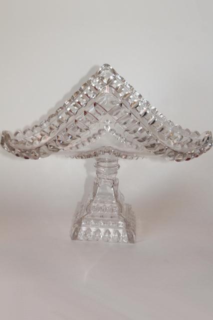 EAPG pressed glass banana stand pedestal fruit bowl, Adams Crystal Wedding 1890s vintage