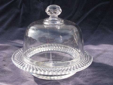 EAPG pressed pattern vintage depression glass round butter plate w/ dome cover